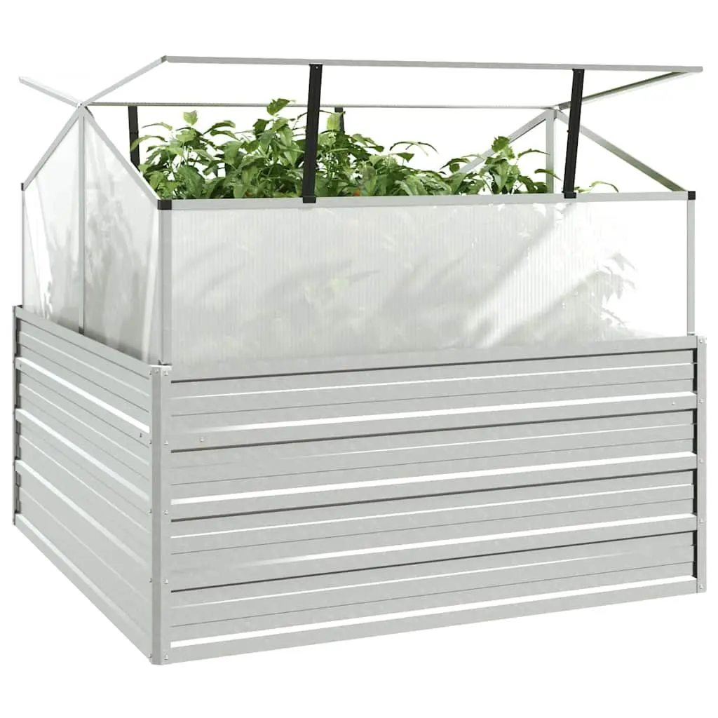 Garden Raised Bed with Greenhouse Silver Metal Planter Box 100x100x85cm
