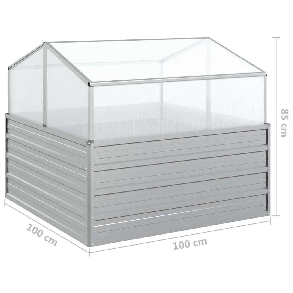 Garden Raised Bed with Greenhouse Silver Metal Planter Box 100x100x85cm