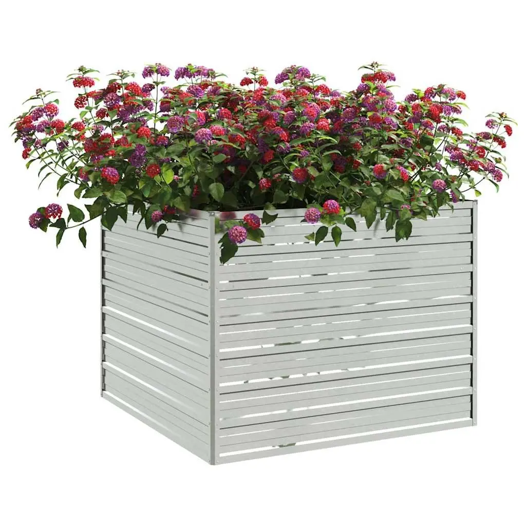 Galvanized Steel Planter Box Raised Garden Bed 100cm x 100cm x 77cm Silver Outdoor