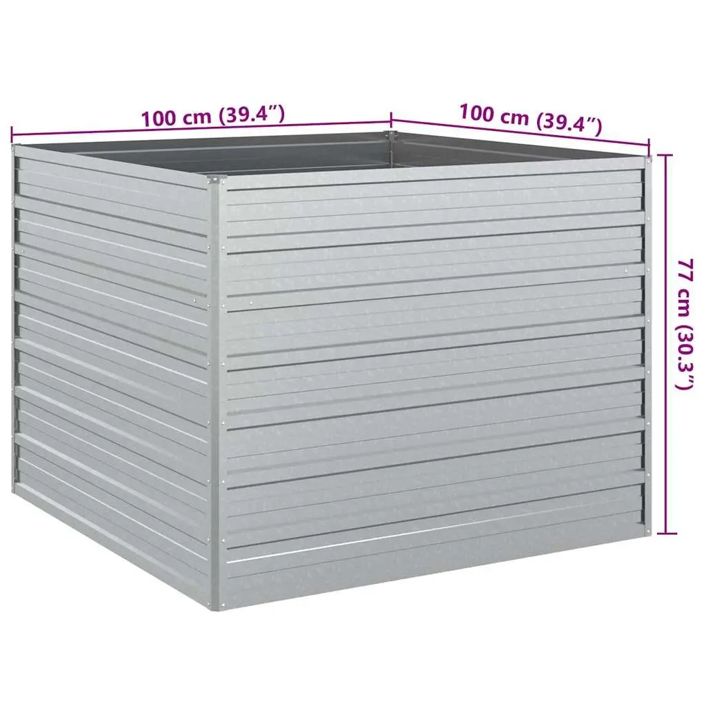 Galvanized Steel Planter Box Raised Garden Bed 100cm x 100cm x 77cm Silver Outdoor