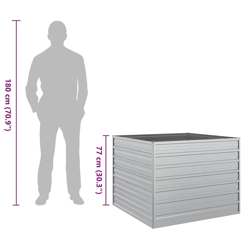 Galvanized Steel Planter Box Raised Garden Bed 100cm x 100cm x 77cm Silver Outdoor