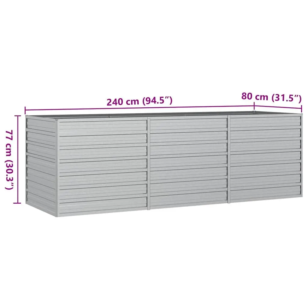 Garden Raised Bed Planter 240x80x77cm Outdoor Vegetable Herb Flower Box Silver
