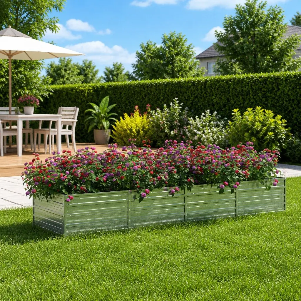 Galvanized Steel Garden Raised Bed Heavy-duty Outdoor Planter Box 320x80x45 cm