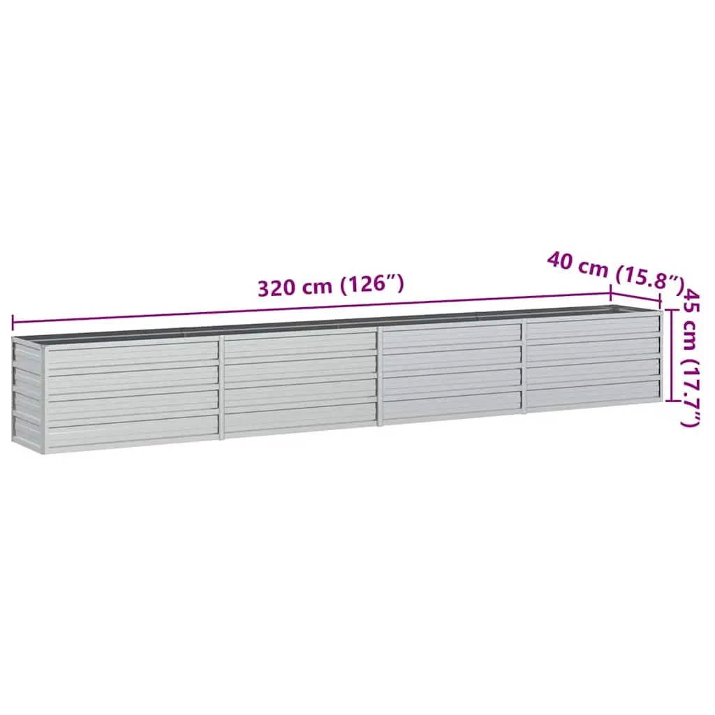 Galvanized Steel Garden Raised Bed 320x40x45 cm Outdoor Planter Box Silver