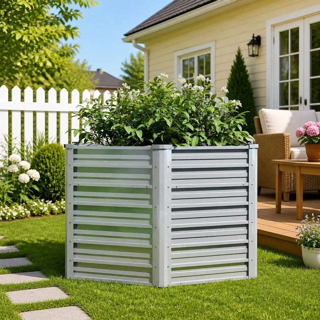 Garden Raised Bed 129x77 cm Metal Planter Pot Outdoor Flowers Vegetables Herbs