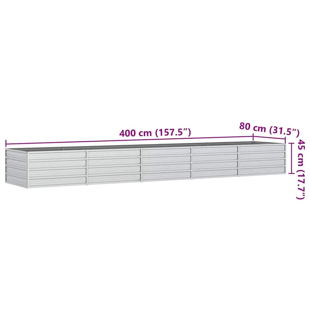 Galvanized Steel Raised Garden Bed 400x80x45 cm Outdoor Planter Box Silver