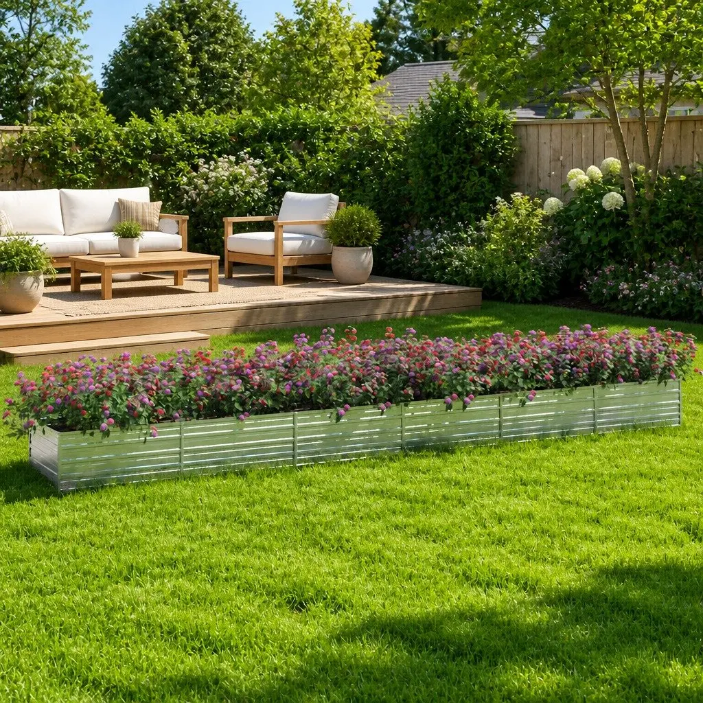 Raised Garden Bed Planter Box Metal Silver 600 x 80 x 45 cm