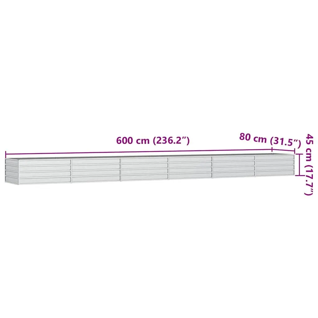 Raised Garden Bed Planter Box Metal Silver 600 x 80 x 45 cm