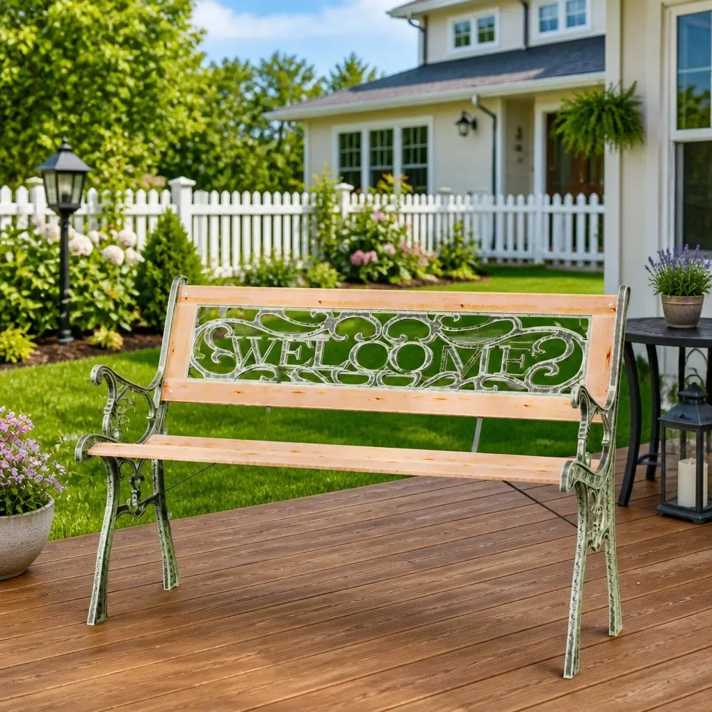 Garden Bench 122cm Wooden Outdoor Seating Patio Furniture Brown Decorative