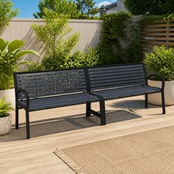 Twin Outdoor Garden Bench 251cm Black Patio Seating Steel WPC Durable Furniture