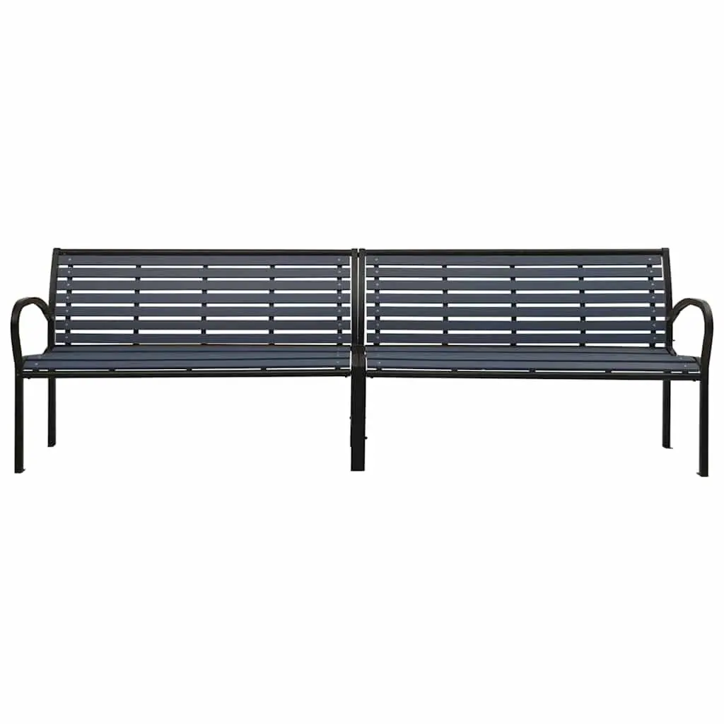 Twin Garden Bench Steel WPC 251cm Black Outdoor Patio Furniture