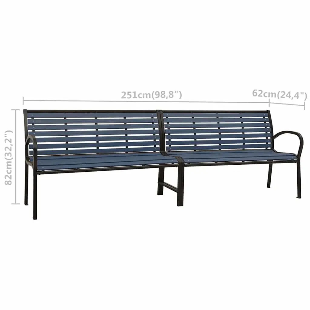 Twin Garden Bench Steel WPC 251cm Black Outdoor Patio Furniture