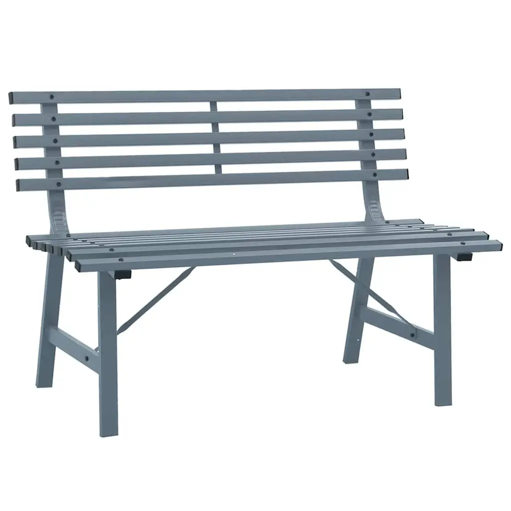 Garden Bench Steel Grey 110cm Outdoor Seat Patio Backyard Slatted Backrest