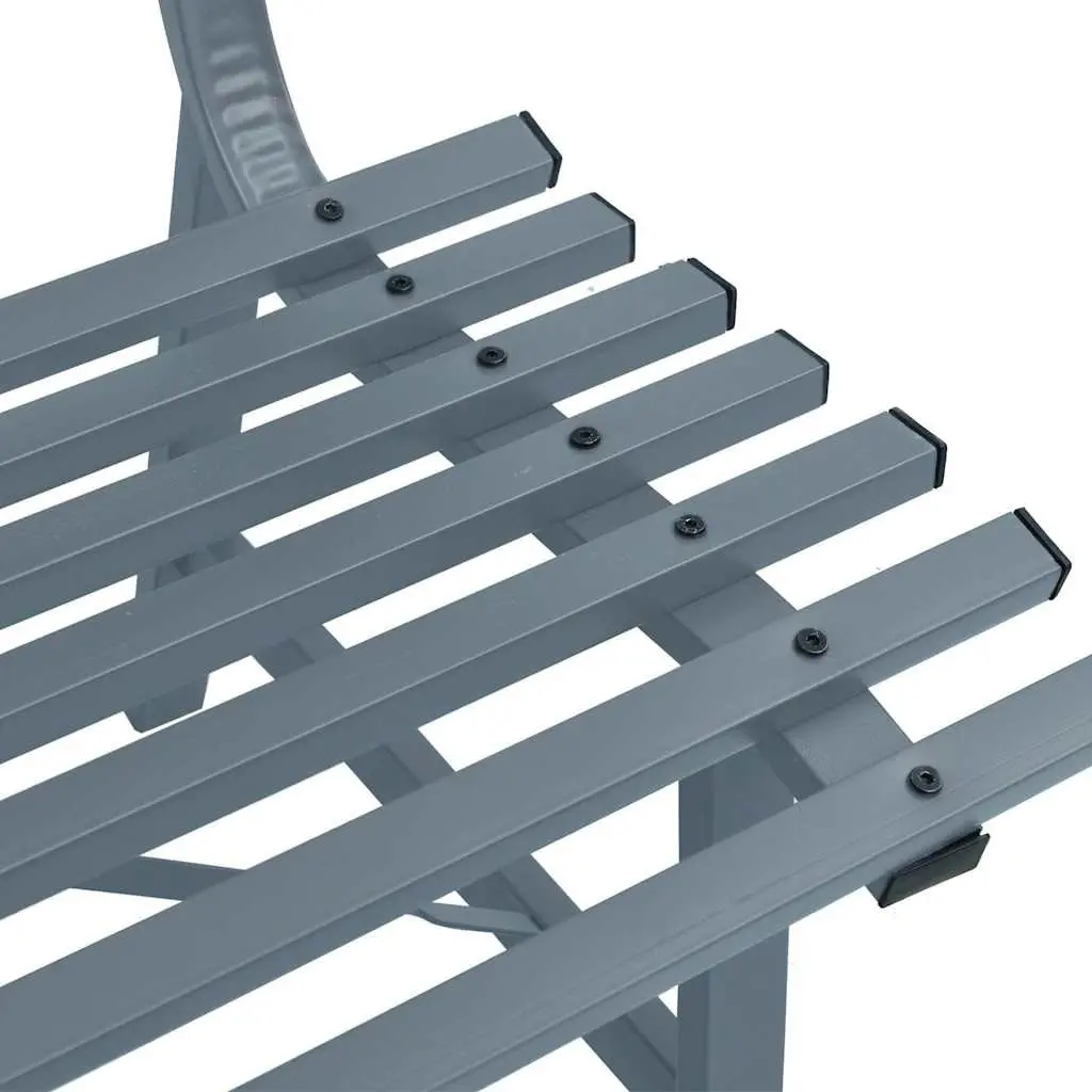 Garden Bench Steel Grey 110cm Outdoor Seat Patio Backyard Slatted Backrest
