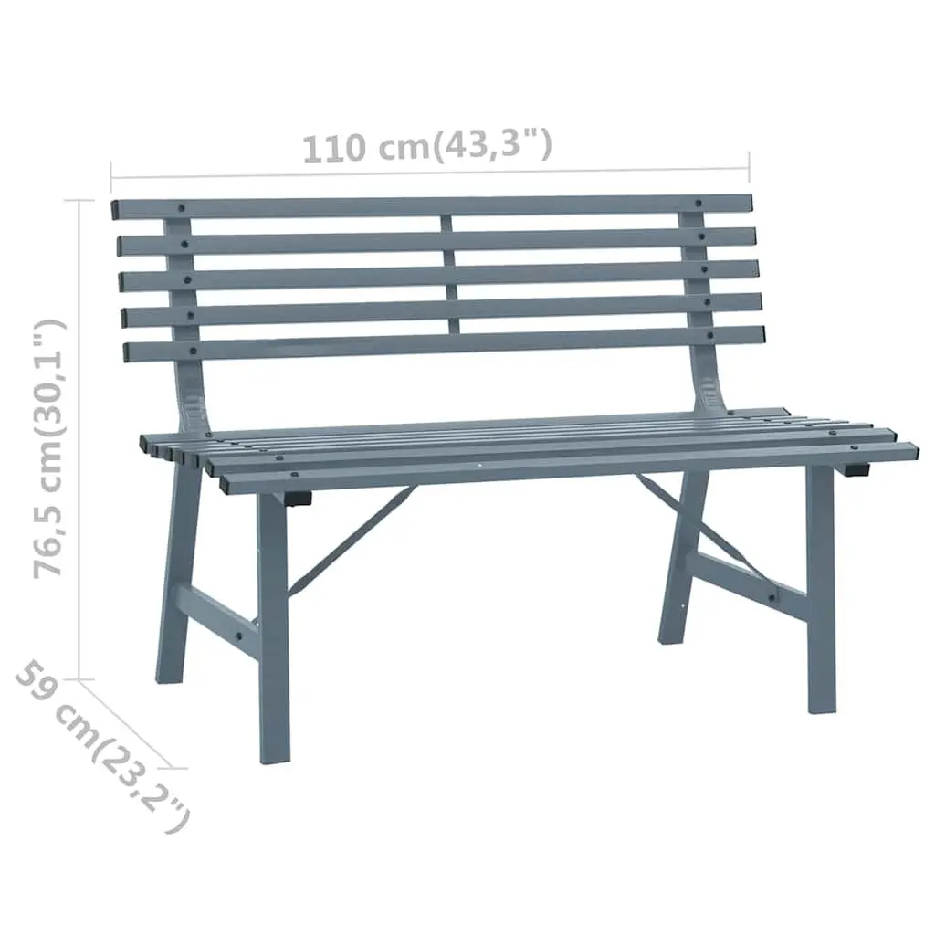 Garden Bench Steel Grey 110cm Outdoor Seat Patio Backyard Slatted Backrest