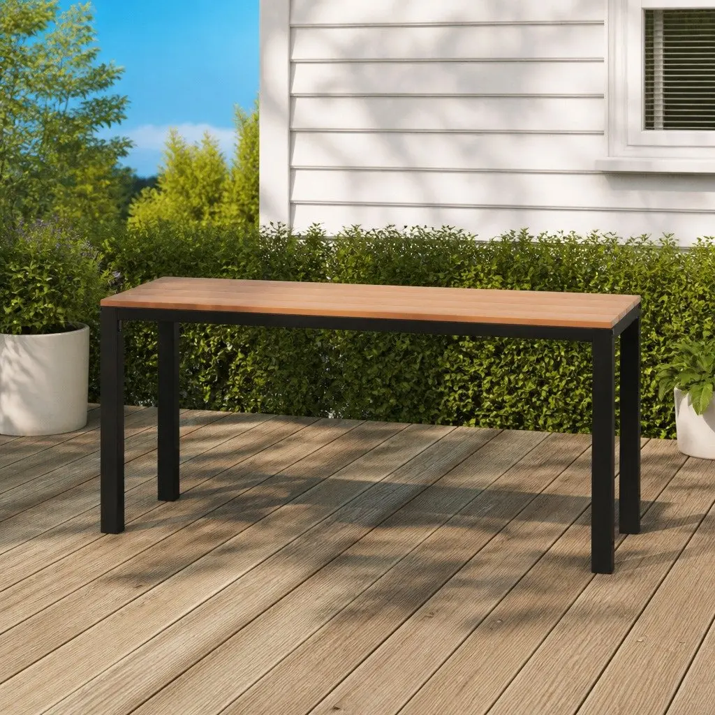 Garden Bench Weatherproof Steel WPC 110cm Outdoor Seating Brown Black