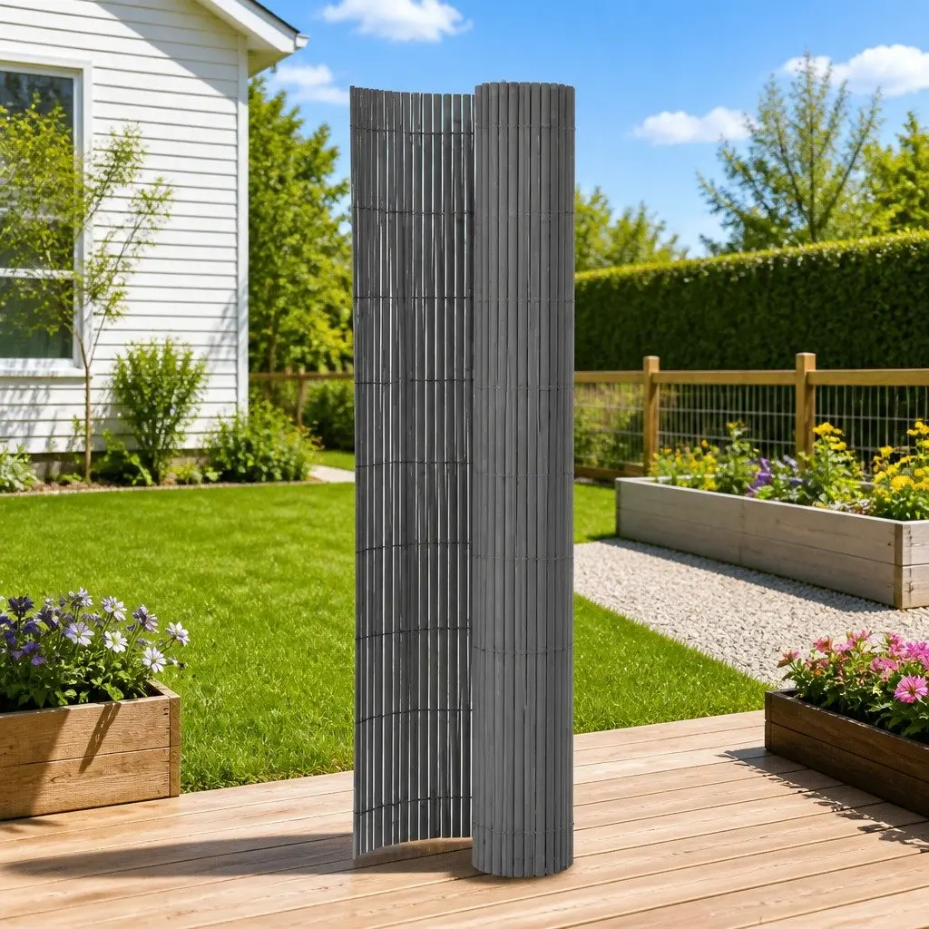 Double-Sided Garden Fence Panel Weather-Resistant PVC 110x400cm Grey Outdoor