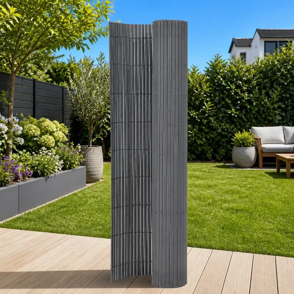 Garden Fence Panel Double-Sided Decorative Barrier 110x500cm Grey Weather Resistant PVC