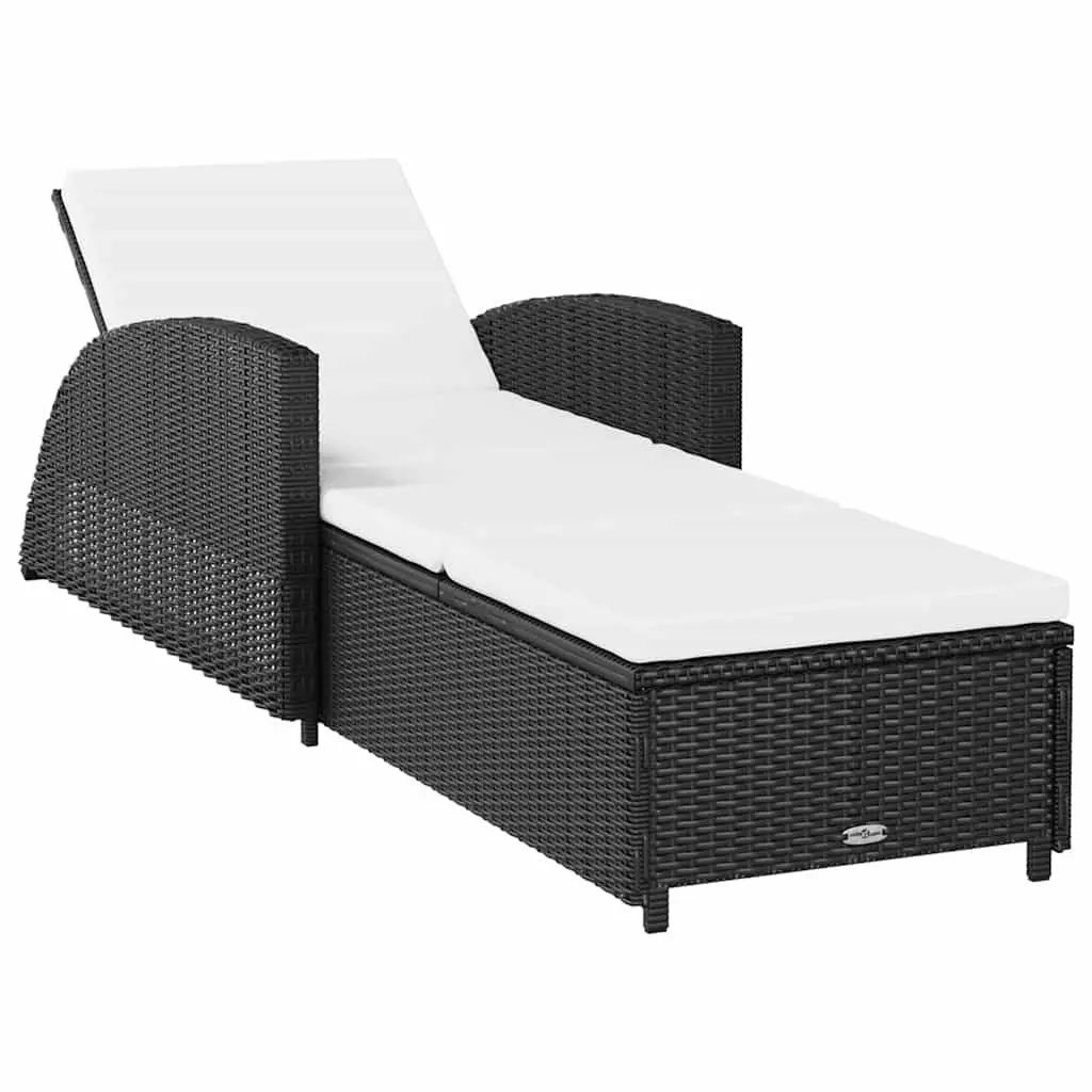 Adjustable Backrest Sun Lounger Black Rattan with Cream Cushion for Outdoor Patio