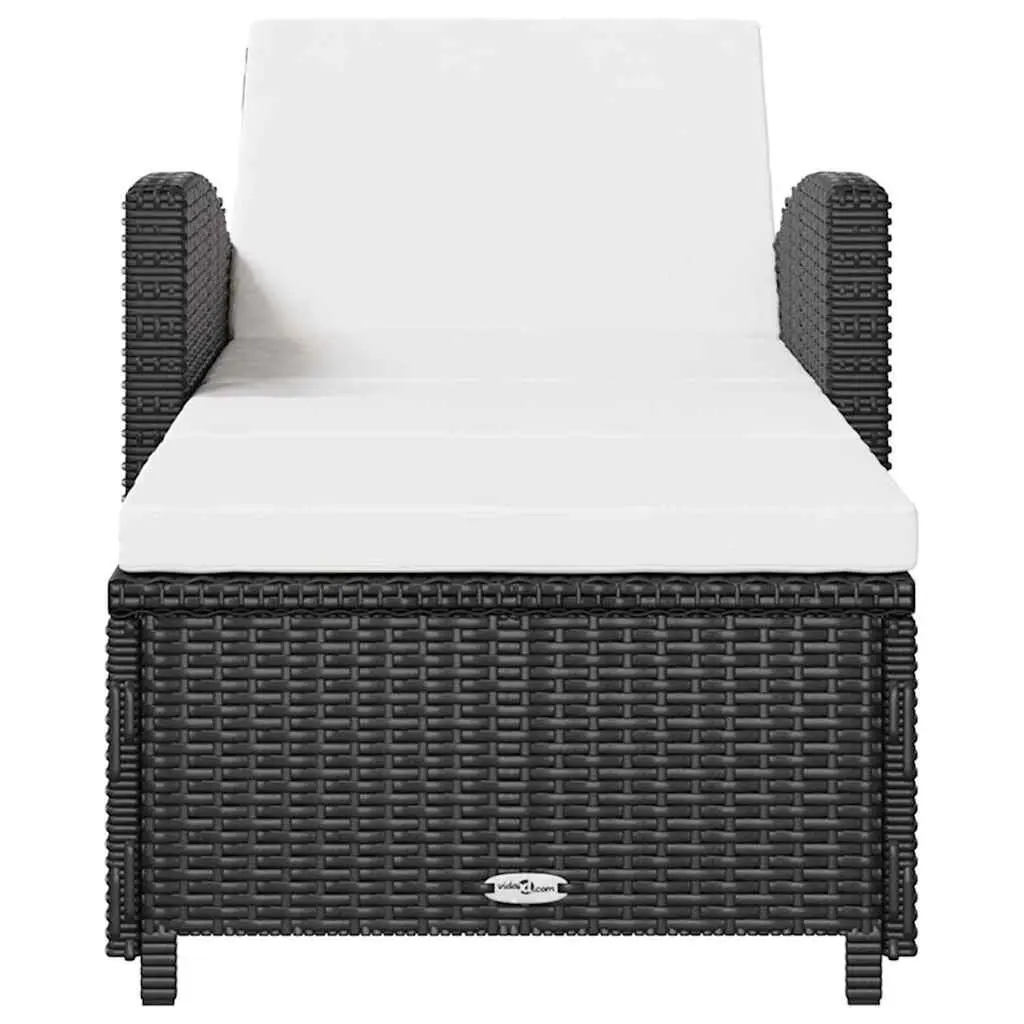 Adjustable Backrest Sun Lounger Black Rattan with Cream Cushion for Outdoor Patio