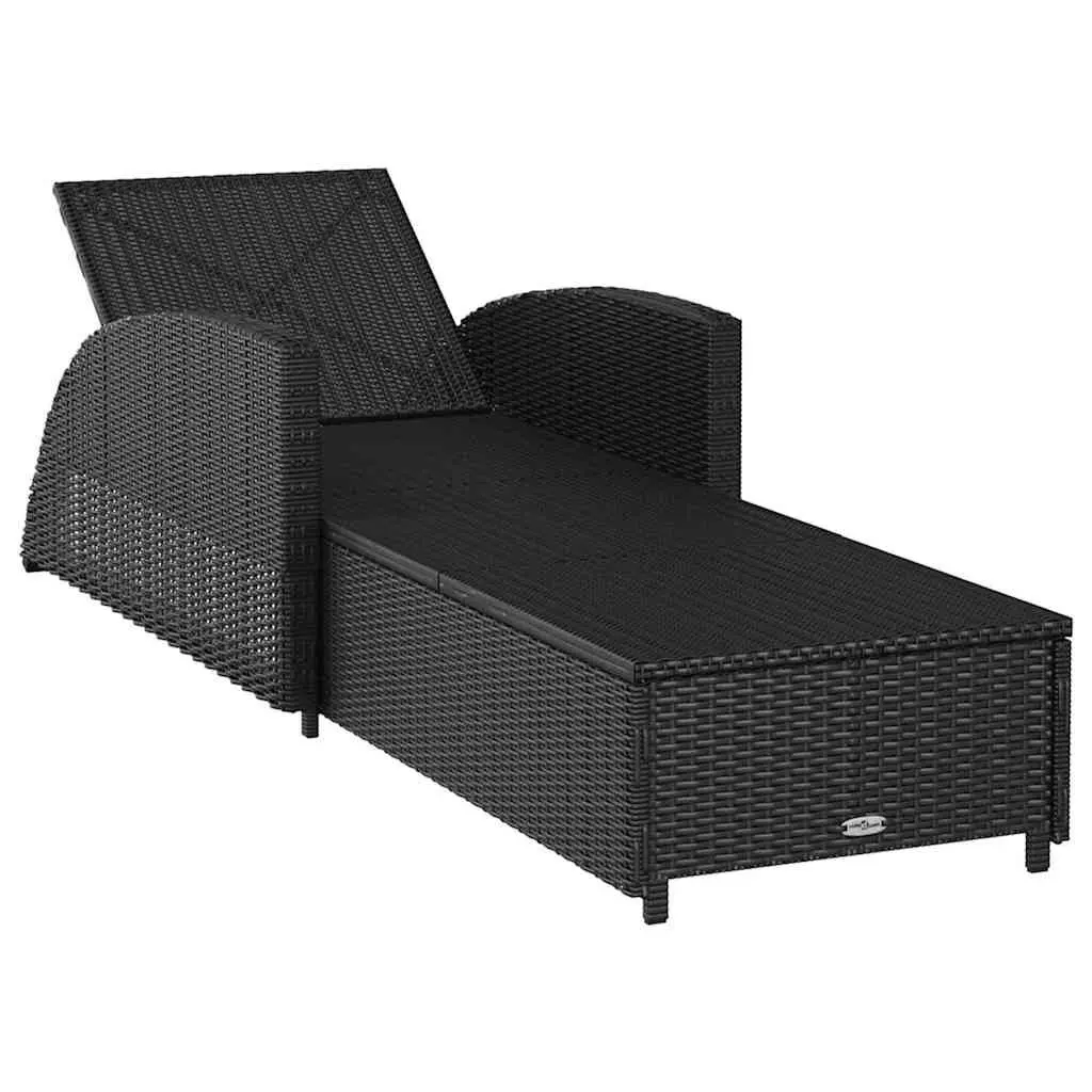 Adjustable Backrest Sun Lounger Black Rattan with Cream Cushion for Outdoor Patio