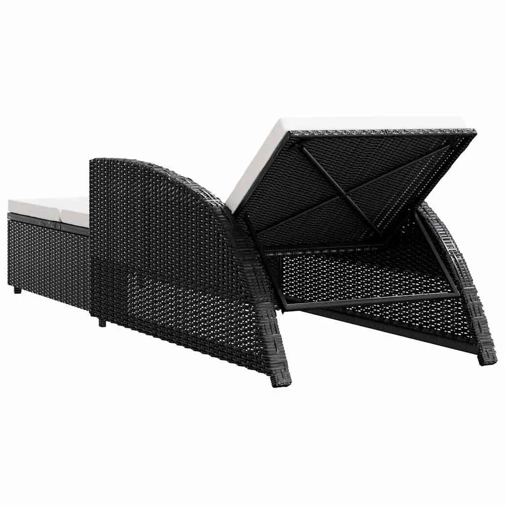 Adjustable Backrest Sun Lounger Black Rattan with Cream Cushion for Outdoor Patio
