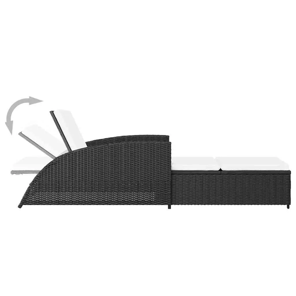 Adjustable Backrest Sun Lounger Black Rattan with Cream Cushion for Outdoor Patio