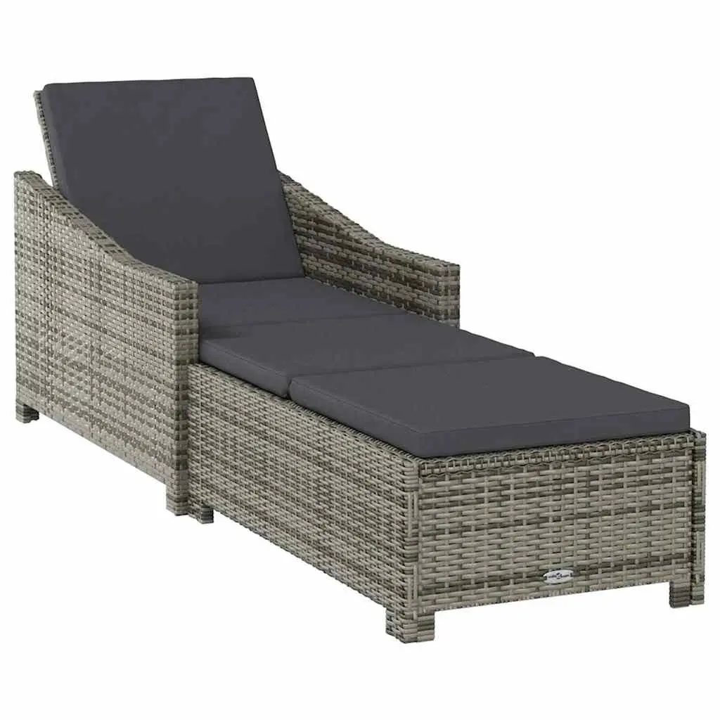 Adjustable Backrest Sun Lounger with Cushion Outdoor Patio Chair Grey Poly Rattan