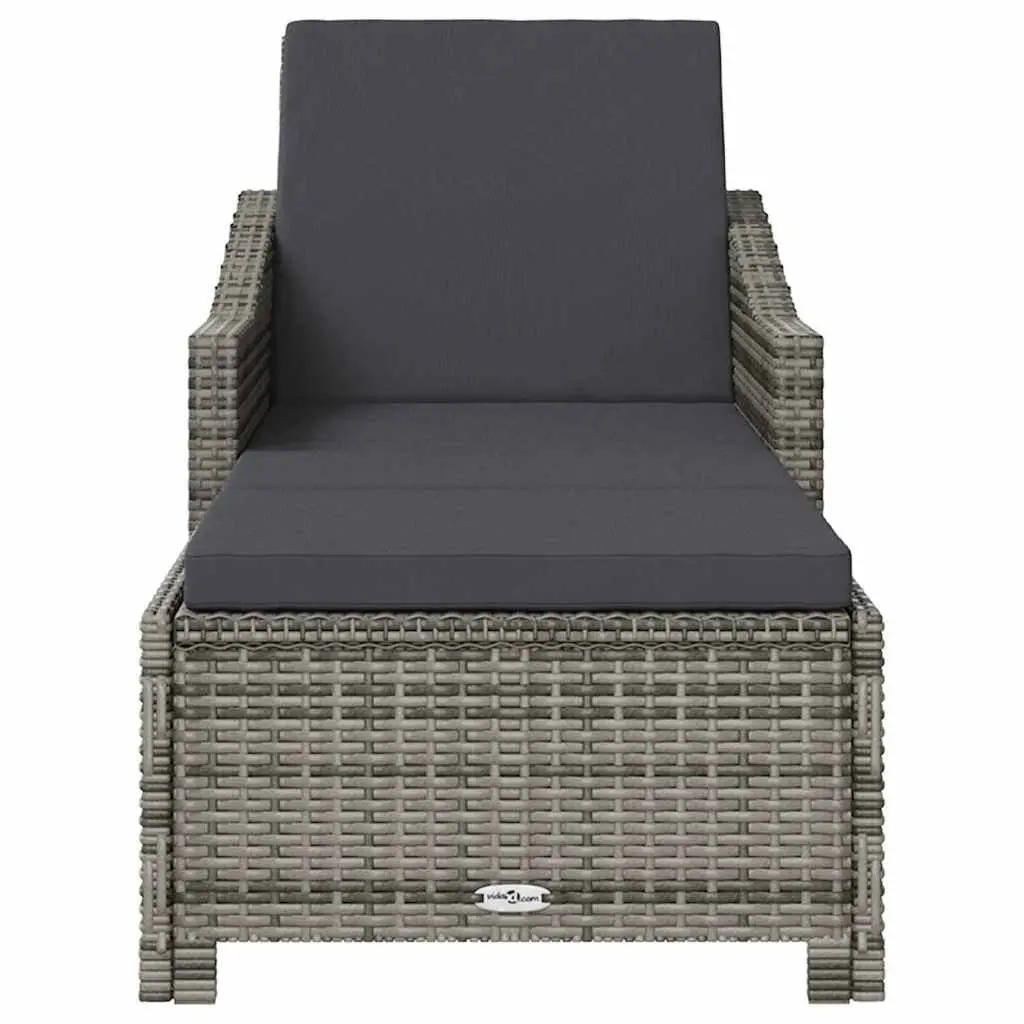 Adjustable Backrest Sun Lounger with Cushion Outdoor Patio Chair Grey Poly Rattan