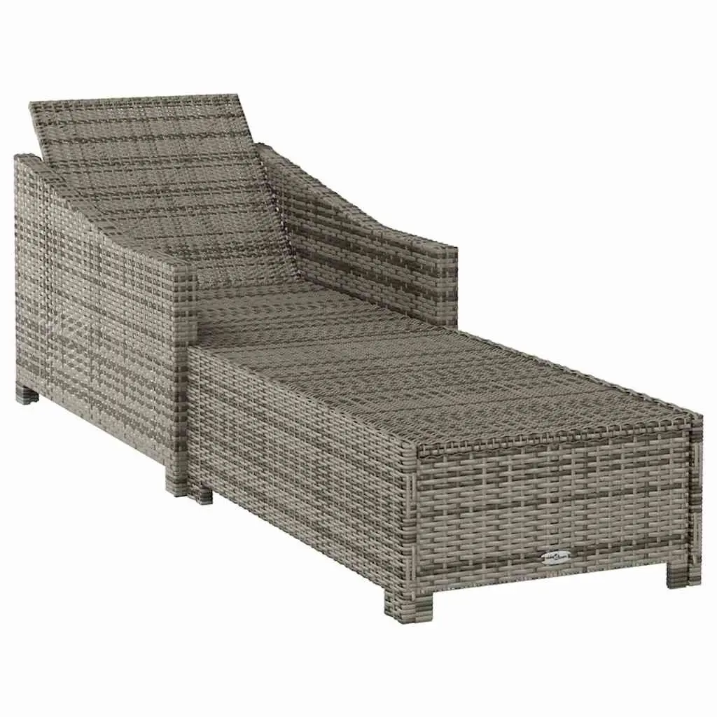 Adjustable Backrest Sun Lounger with Cushion Outdoor Patio Chair Grey Poly Rattan