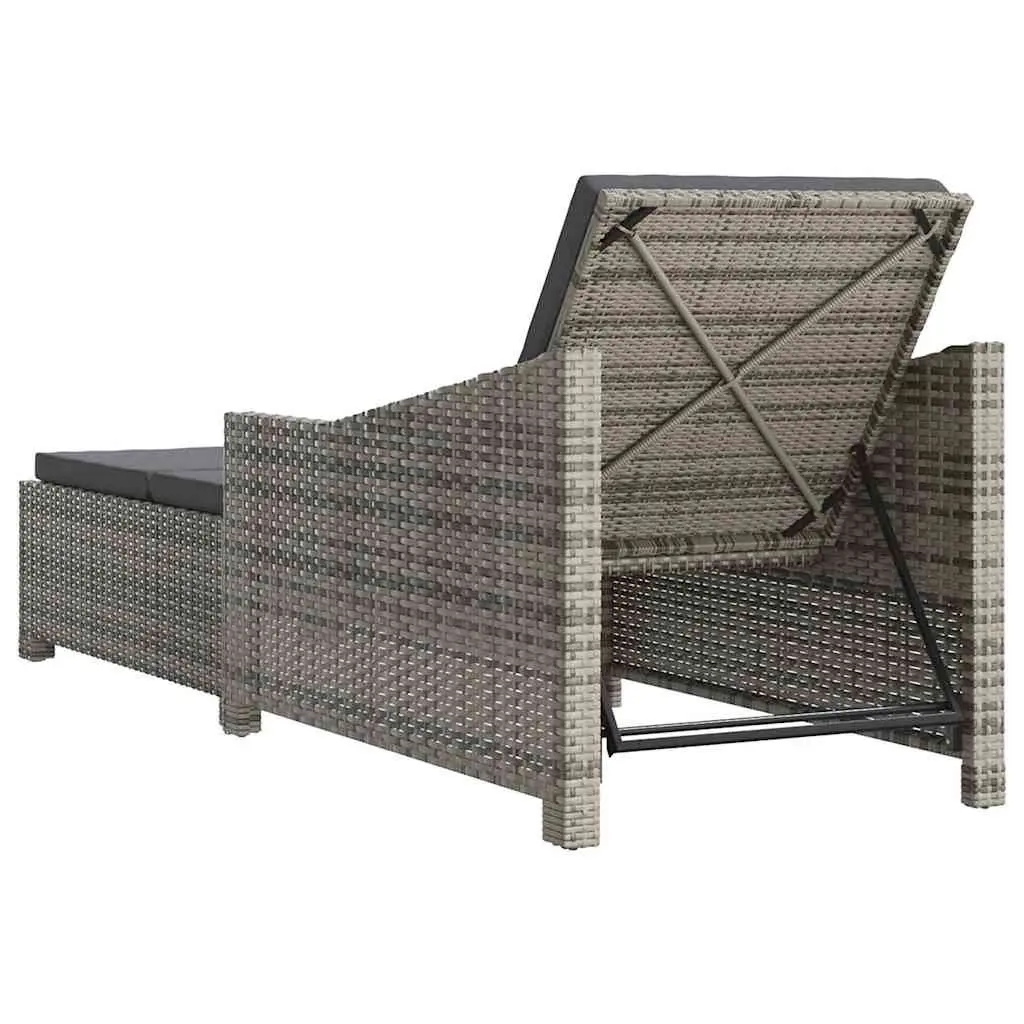 Adjustable Backrest Sun Lounger with Cushion Outdoor Patio Chair Grey Poly Rattan