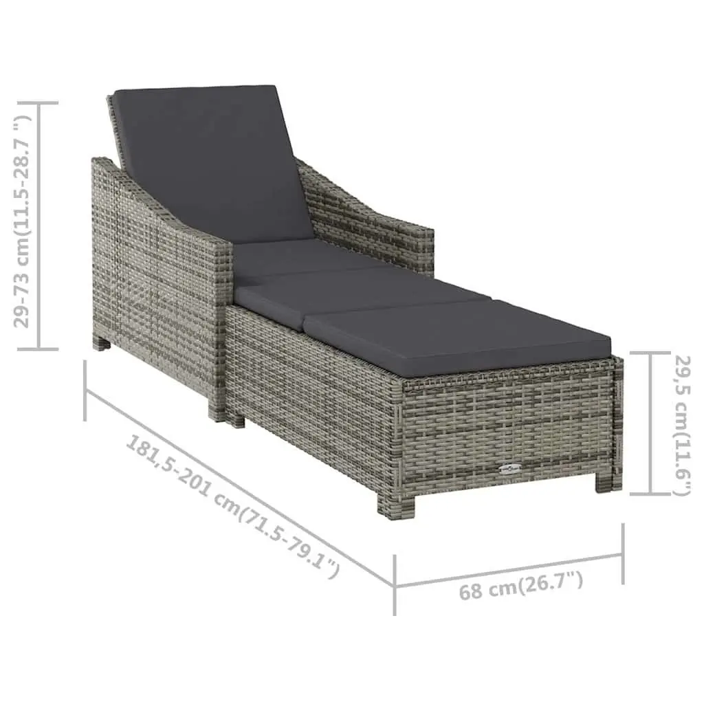 Adjustable Backrest Sun Lounger with Cushion Outdoor Patio Chair Grey Poly Rattan