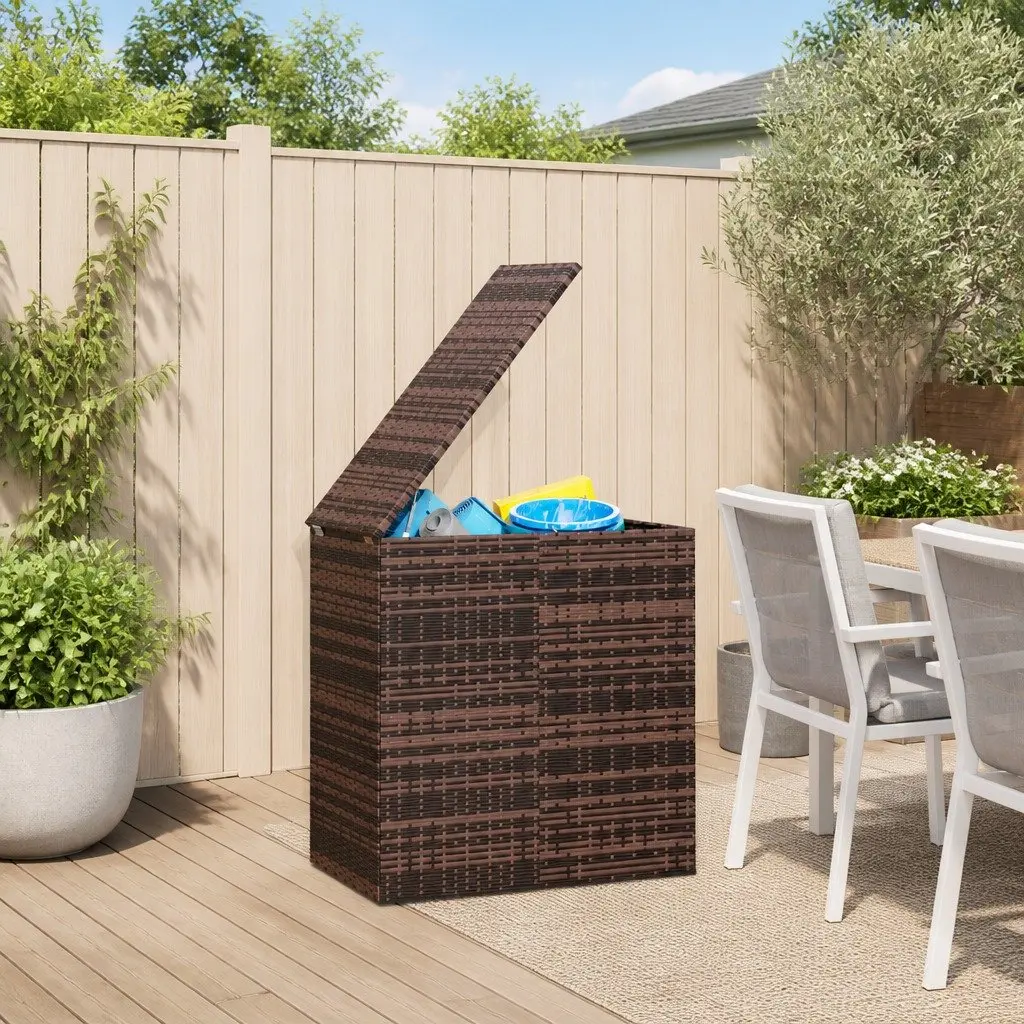 Garden Storage Box PE Rattan Outdoor Cushion Chest Brown Steel Frame