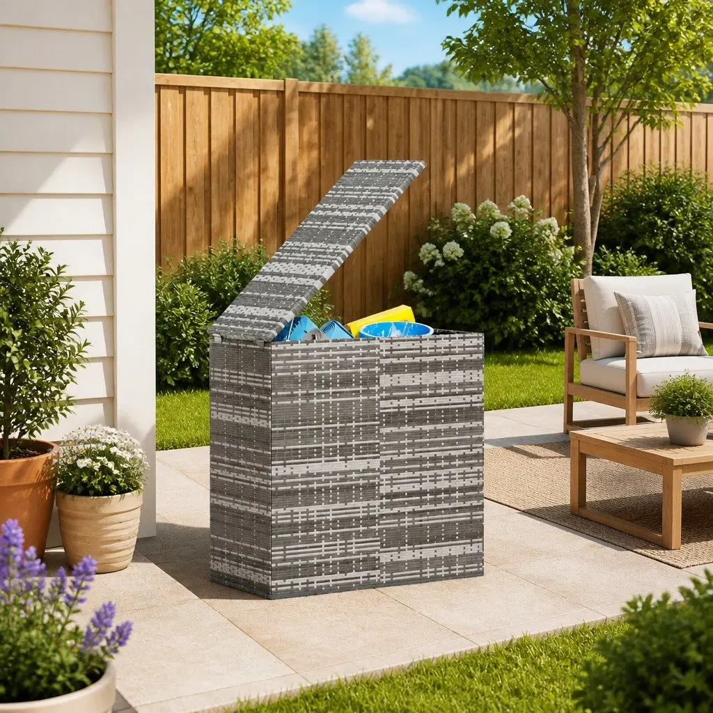 Garden Storage Cushion Box PE Rattan Weather Resistant 100x49x103.5cm Grey