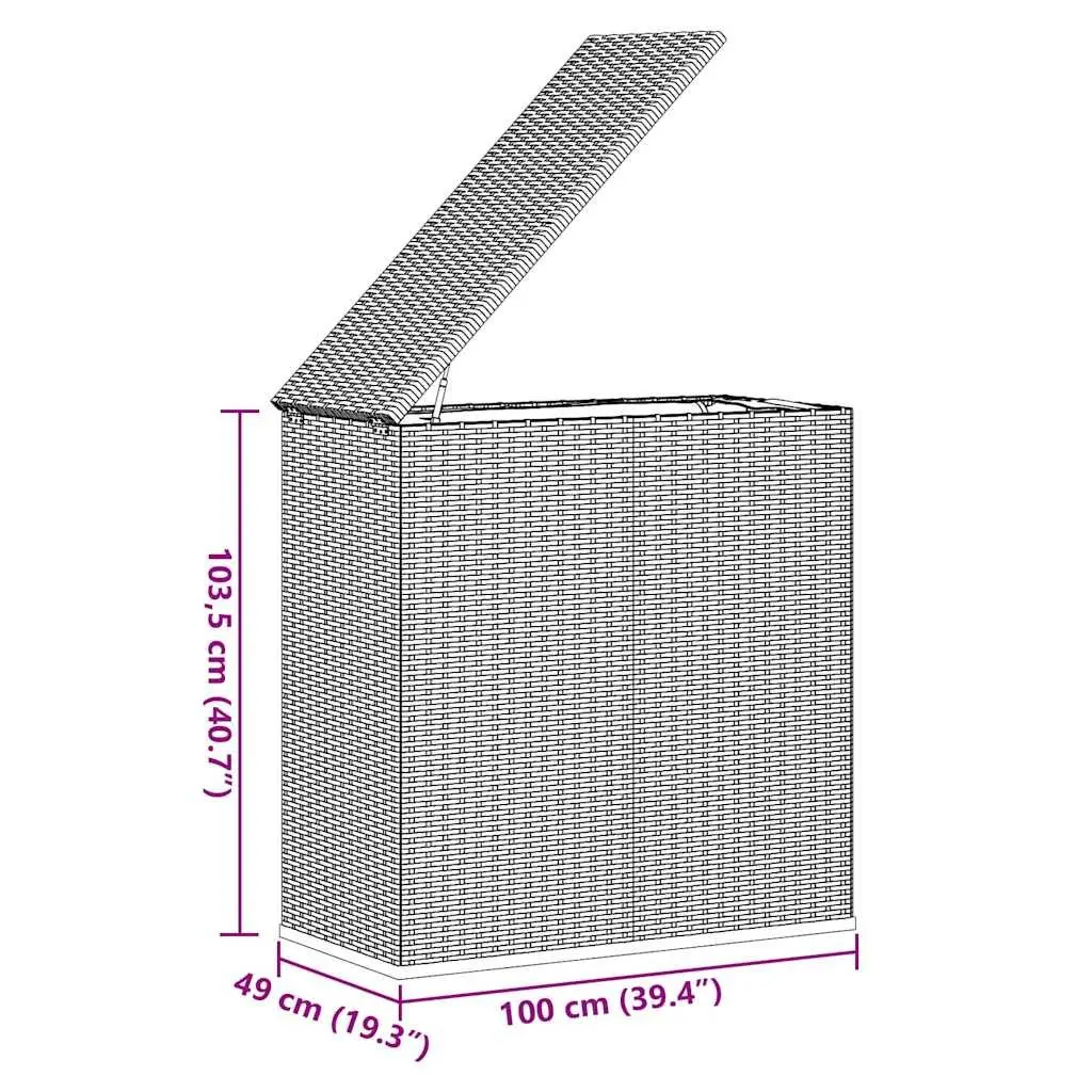 Garden Storage Cushion Box PE Rattan Weather Resistant 100x49x103.5cm Grey
