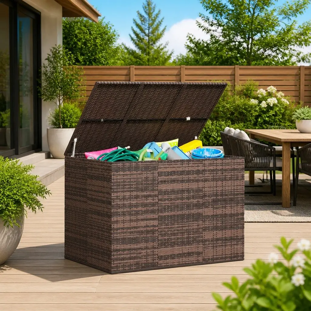 Garden Cushion Storage Box Weather-Resistant PE Rattan 145 x 100 x 103 cm Brown
