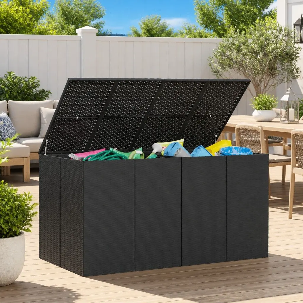 Cushion Storage Box Outdoor Indoor PE Rattan Weather Resistant 194cm x 100cm x 103cm Black