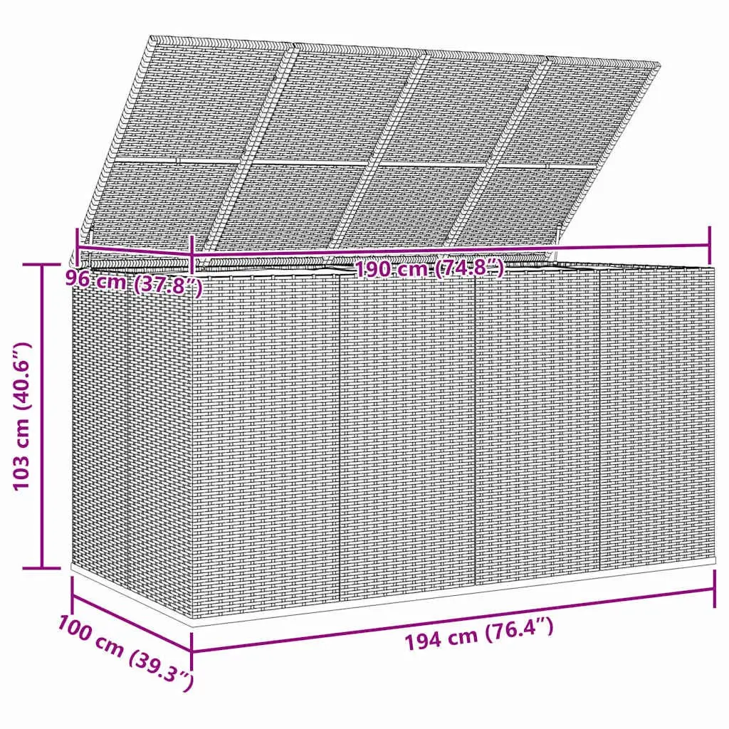 Garden Cushion Storage Box PE Rattan Grey 194x100x103cm Outdoor Furniture
