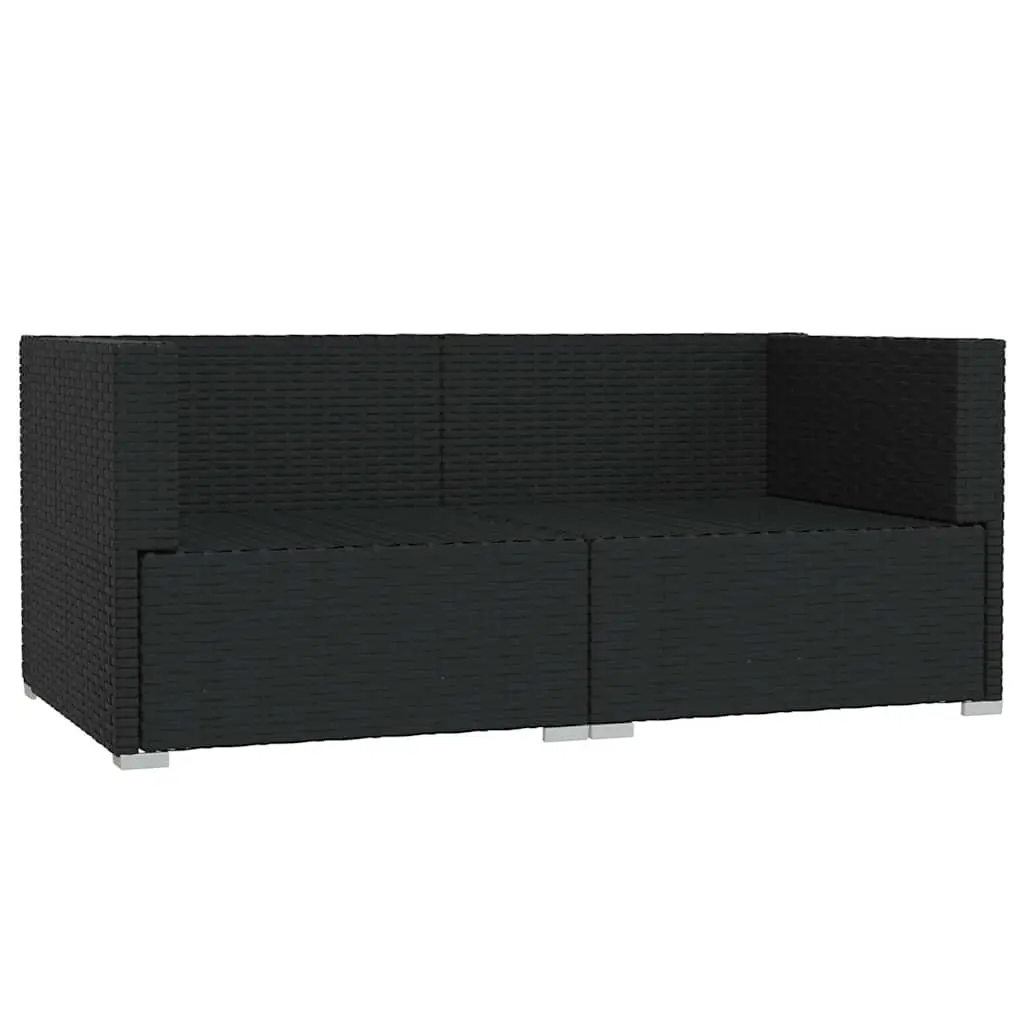 2-Seater Outdoor Sofa Black Poly Rattan with Cushions