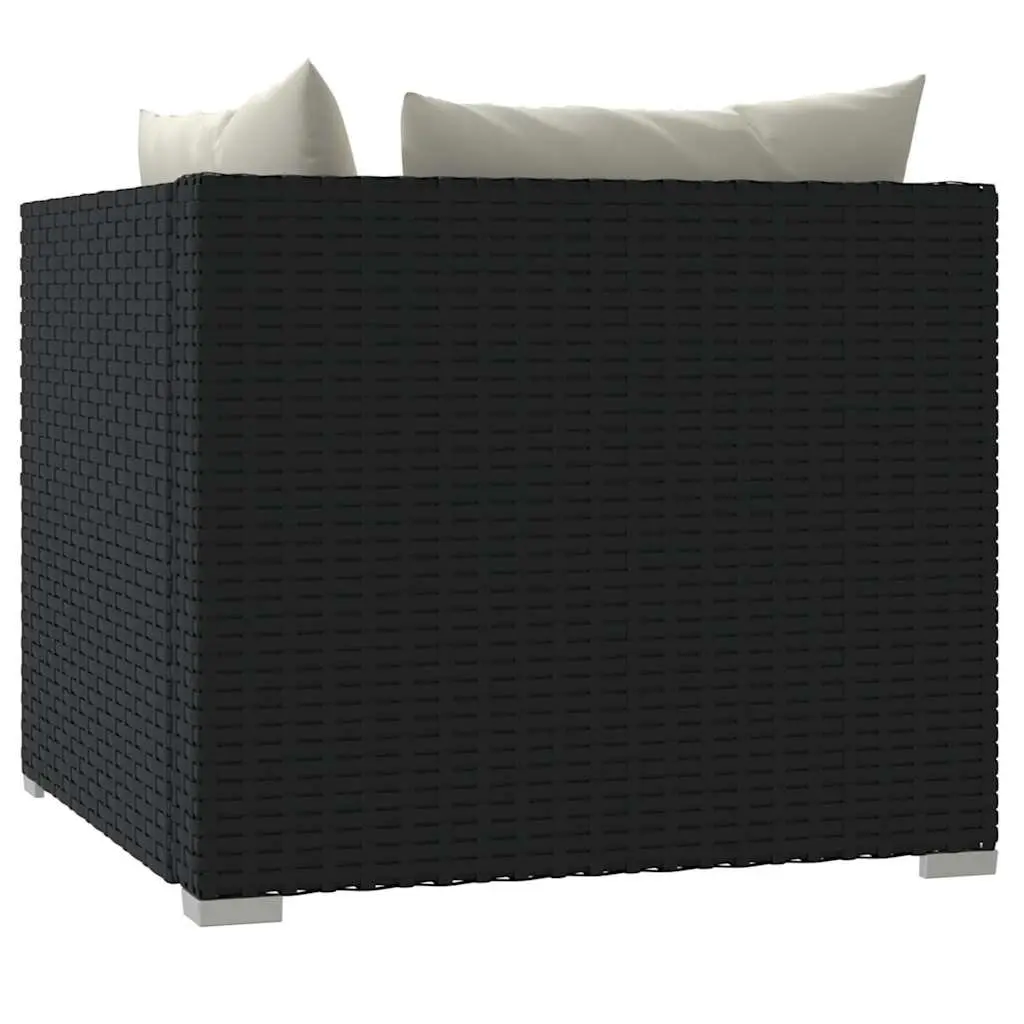 2-Seater Outdoor Sofa Black Poly Rattan with Cushions