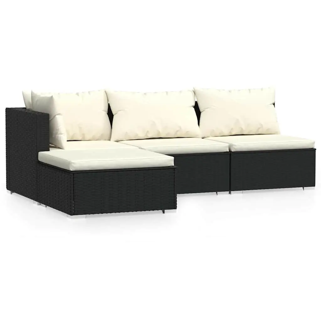 Outdoor Garden Lounge Set 4 Piece Black Poly Rattan Patio Furniture Modular