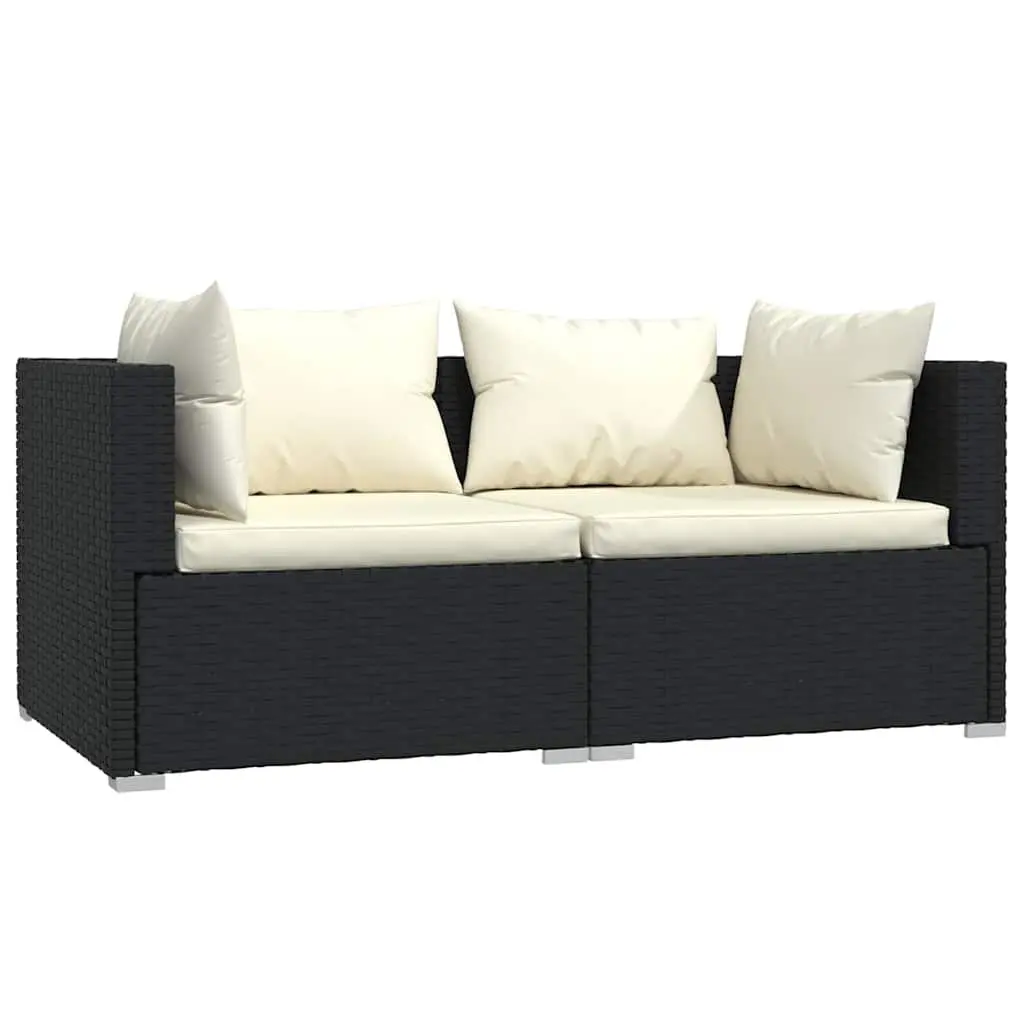 3 Piece Outdoor Lounge Set Black Poly Rattan Garden Sofa with Cushions