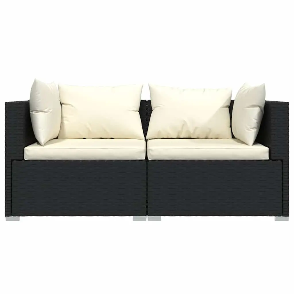 3 Piece Outdoor Lounge Set Black Poly Rattan Garden Sofa with Cushions