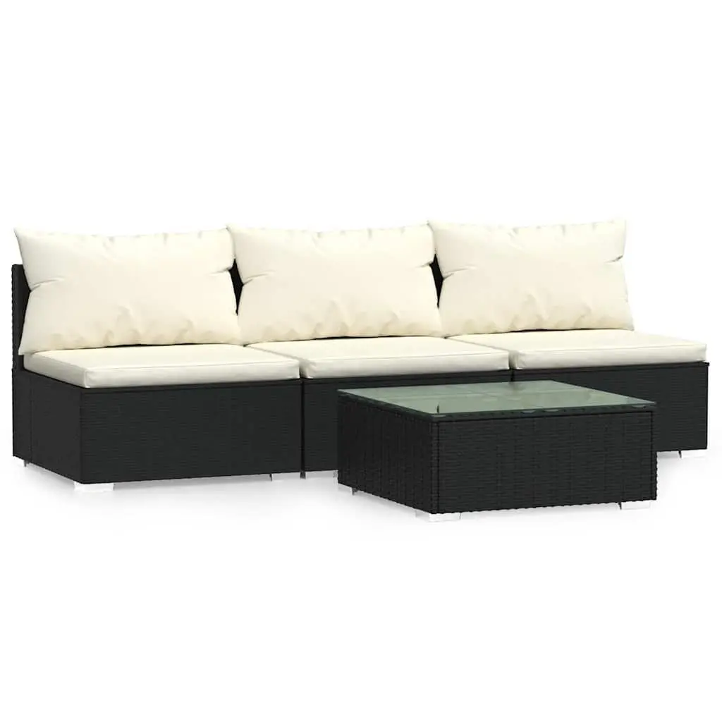 Garden Lounge Set 4 Piece Outdoor Patio Furniture with Cushions Black Rattan