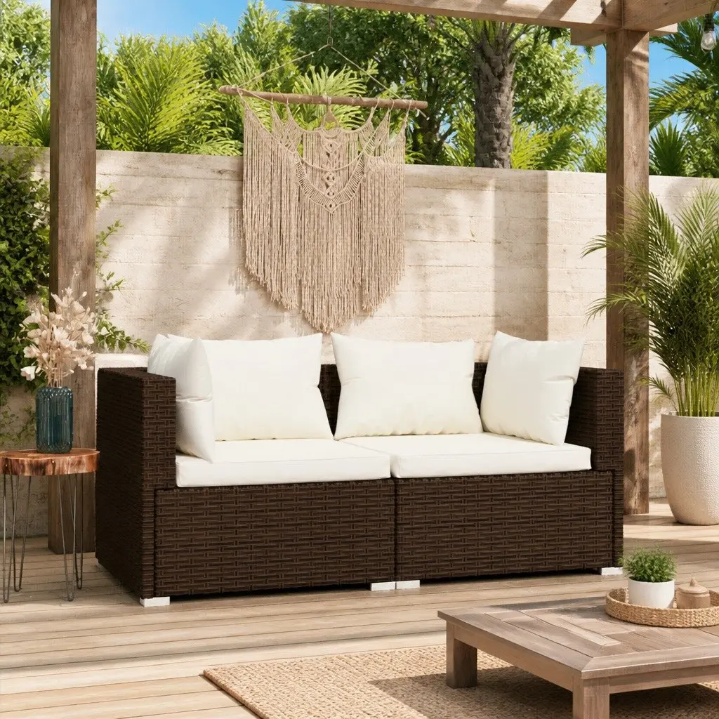 2-Seater Outdoor Sofa Garden Patio Furniture PE Rattan Brown Seat Cushions