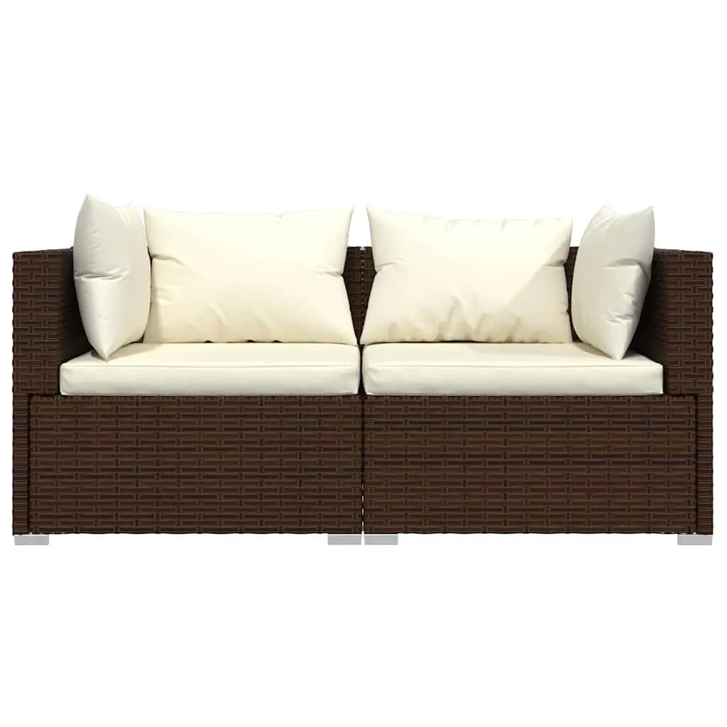 2-Seater Outdoor Sofa Garden Patio Furniture PE Rattan Brown Seat Cushions
