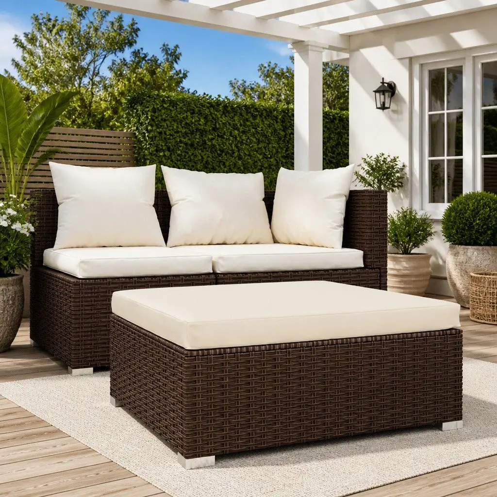 Garden Footrest Ottoman Brown 70x70x30cm Outdoor Patio Pouffe Modular Seating