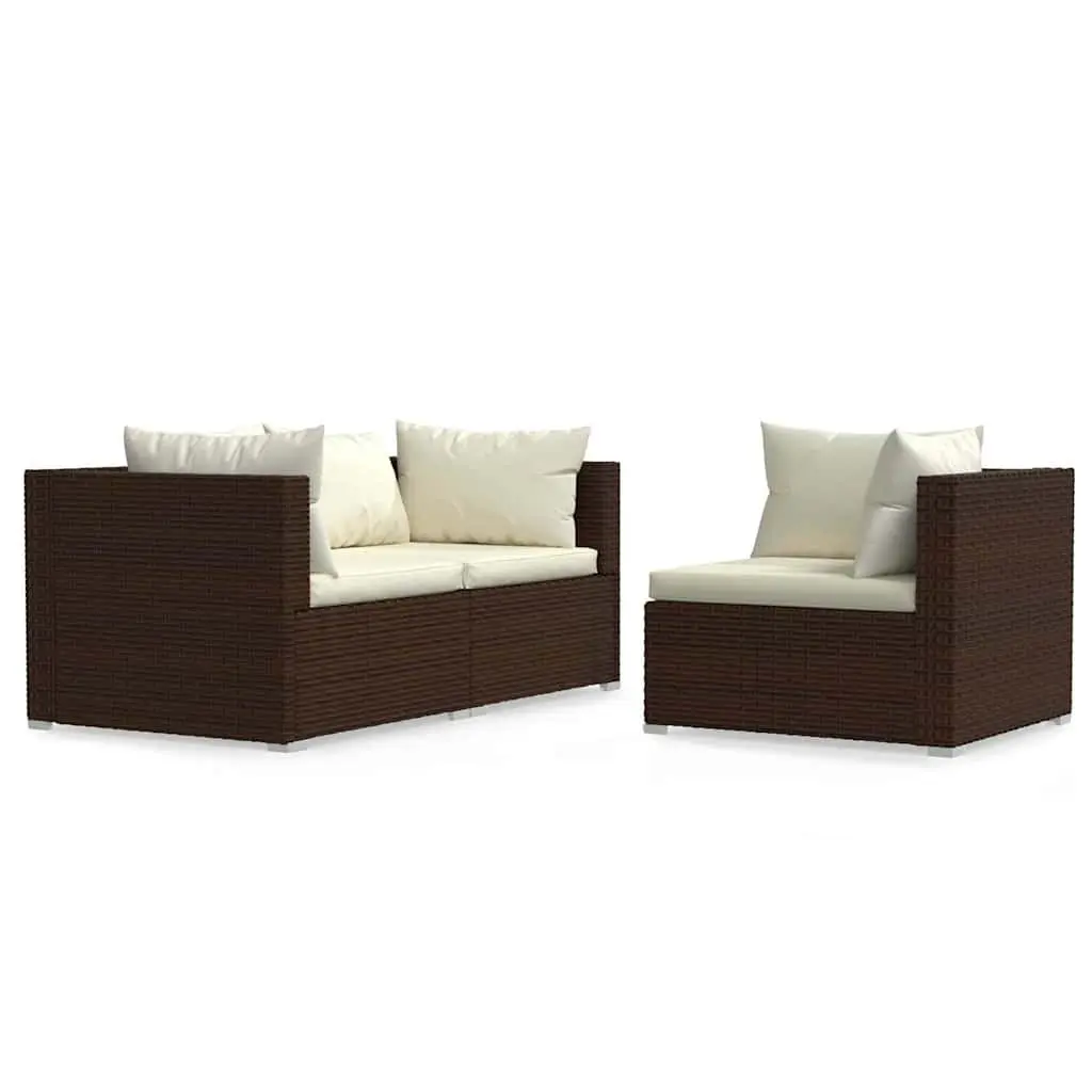 Outdoor Sectional Sofa Set Modular Configuration 3 Piece Brown Rattan