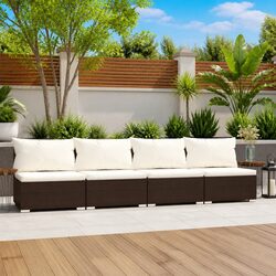4-Seater Outdoor Sofa Garden Patio Furniture Set Brown Rattan with Cushions