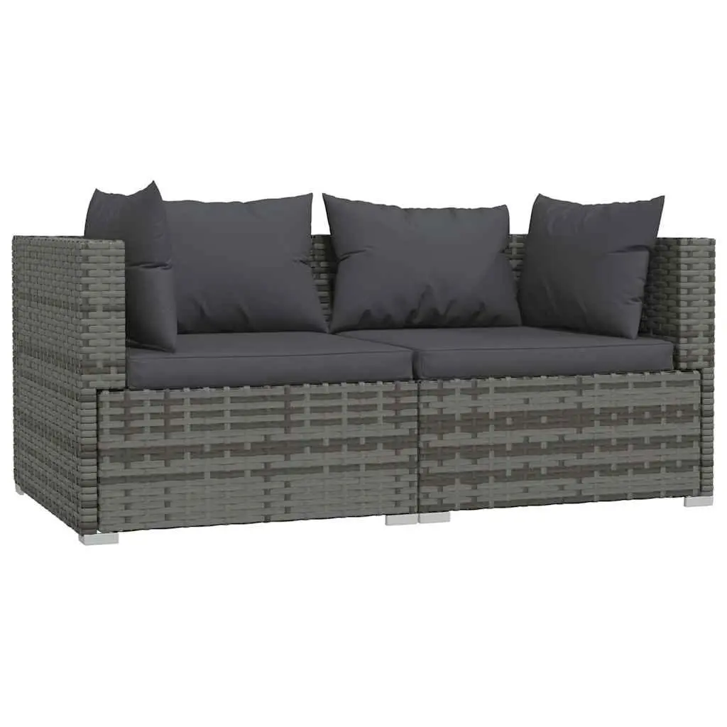 3 Piece Outdoor Lounge Set Grey PE Rattan Furniture with Cushions